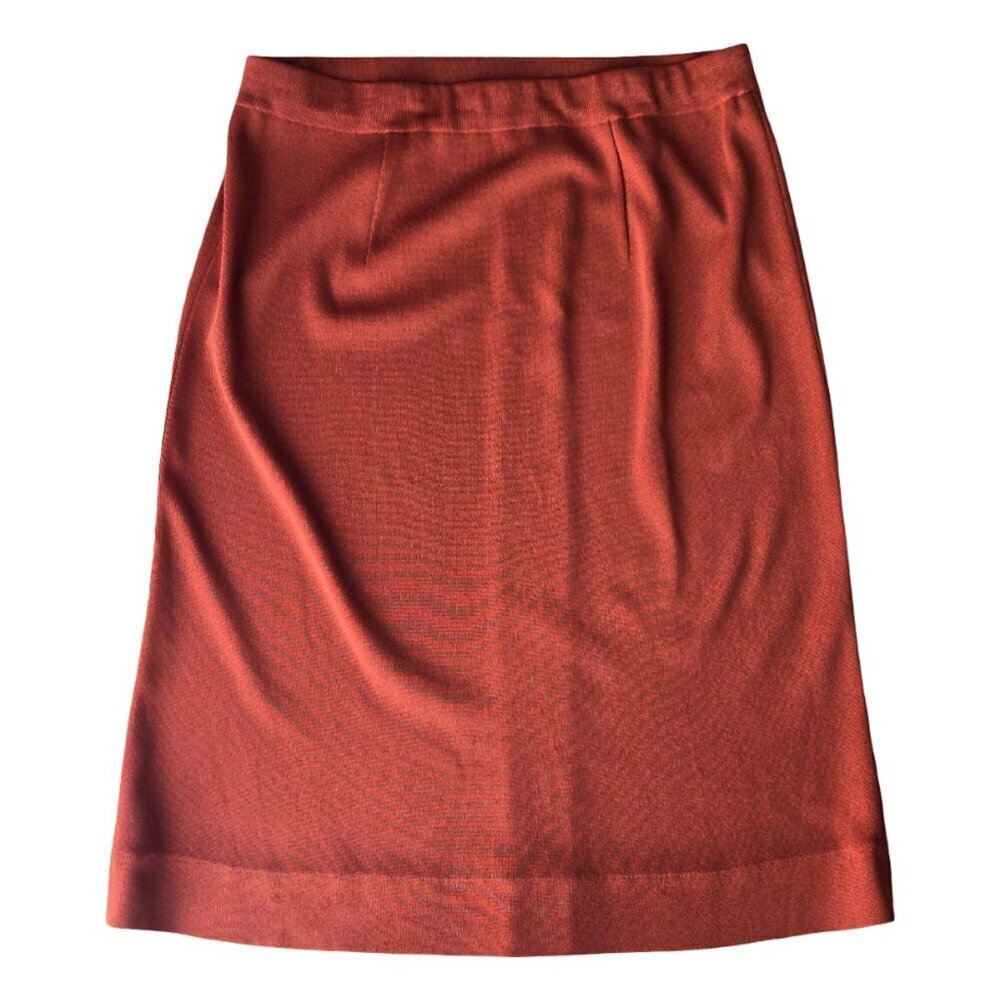 Exclusively Misook Rust Acrylic Pleated Pull On Skirt Size M Elastic Wait Knit